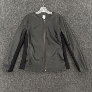 J Jill Jacket Women's Small Black Faux Leather Stretch Zip Lined Collarless